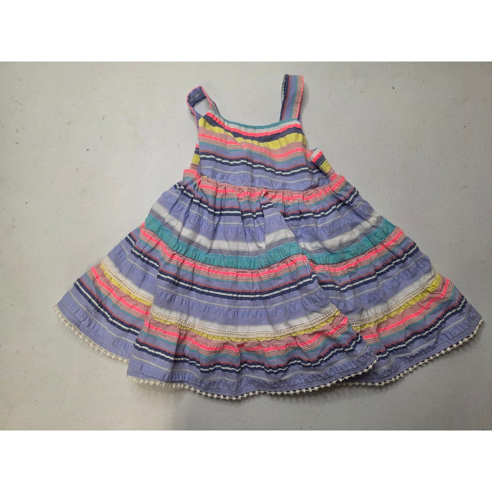 Cat & Jack Toddler Girls 2T Multi Color Striped Tiered Sundress Pom Pom Trim
